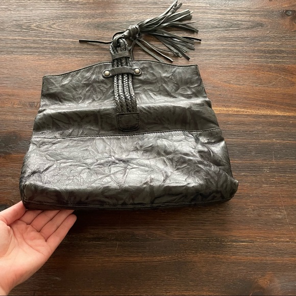 Hype Leather black blue green braided tassel fold over large capacity clutch - Picture 5 of 7